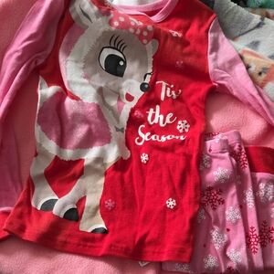Kids Reindeer Pajama Set - Red and Pink